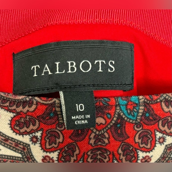 Talbots Red Paisley Button Accent Straight Career Office Skirt Sz 10 0587 - Picture 4 of 6